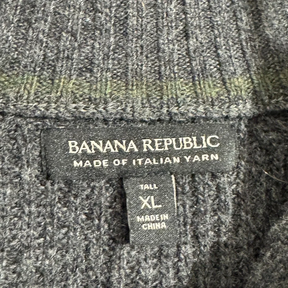 Banana Republic Sweater Charcoal Grey 1/4 Button Pullover Merino Wool Italian XL